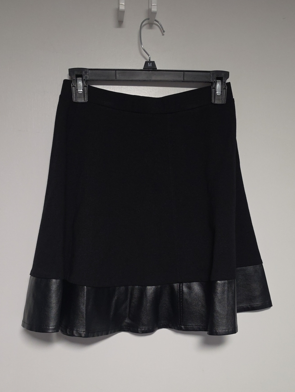 Saks Fifth Avenue Black A-Line Skirt with Faux Leather Hem Size XS